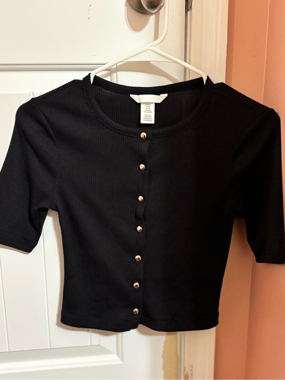 H&M Black Ribbed Crop Cardigan with Gold Buttons